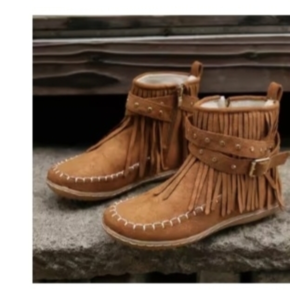 Shoes - Brown Fringe Ankle Boots